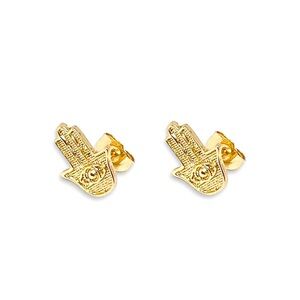 Gold Filled Hamsa Hand Evil Eye Studs Earrings
